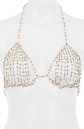 Bluebella Imitation Pearl Halter Bralette in Pearl Collection at Nordstrom, Size X-Small