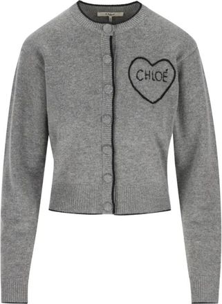 Chlo&eacute; Fitted Crew-neck Cardigan - Dames - Vesten - Grijs - S - Wol - Truien & Vesten