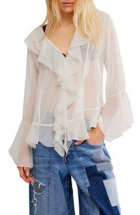 Free People Tulula Ruffle Chiffon Top in Clean Ivory Combo at Nordstrom Rack, Size X-Large