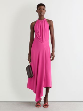 Reiss Raspberry Pink Drape-detail Sleeveless Midi Dress, 10
