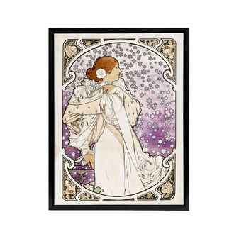 Artery8 Lady of Camellias Theatre Portrait Framed Canvas Wall Art Print Mucha in Purple | Size: W24 x H32