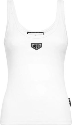 Philipp Plein Rib Tanktop Placca - Dames - Tops zonder mouwen - Wit - S - Katoen - Tops