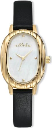 Ettika Timeless Texture Leather Strap Watch in Black at Nordstrom
