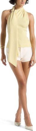 Mani&egrave;re De Voir Elodie Knitted Draped Halterneck Top in Pale Yellow at Nordstrom, Size X-Small