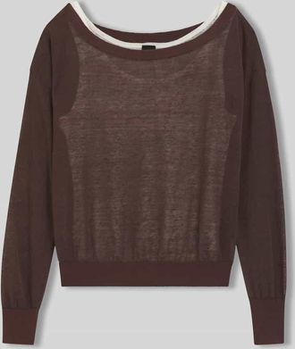 HUGO BOSS Relaxed Fit Pullover aus durchscheinendem Material in Schoko, Gr&ouml;&szlig;e XXL