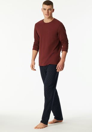 Schiesser Schlafanzug SCHIESSER Casual Essentials, Herren, Gr. 48, burgund, Single Jersey, Obermaterial: 100% Baumwolle, regular fit lang, Rundhals, Homewear-Se