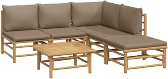 vidaXL Set De Muebles De Jard&iacute;n 6 Piezas Bamb&uacute; Con Cojines Gris Taup&eacute; Vidaxl