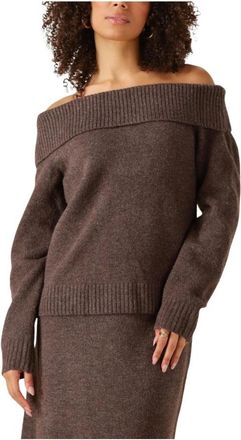 Notre-V Bruine Gebreide Trui voor Herfst/Winter - Dames - Ronde hals truien - Bruin - XL - Polyester - Truien & Vesten