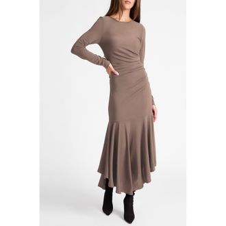 Santorelli Abigail Long Sleeve Hi Lo Dress In Fluid Jersey in Taupe at Nordstrom, Size 10
