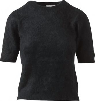 Kinross Cashmere Womens Brushed Short Sleeve Crew Tee In Black