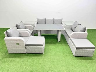 Fimous 9 Seater Garden Furniture Set 2 Big Stool 2 Side Tables Light Grey