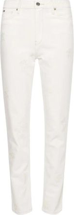 Tommy Hilfiger Geborduurde Flower Mom Jeans - Dames - Slim Fit Broeken - Wit - W27 - Katoen - Broeken