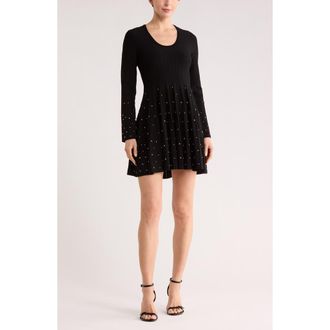 SIMKHAI Prue Embellished Long Sleeve Fit & Flare Dress in Black at Nordstrom Rack, Size X-Small