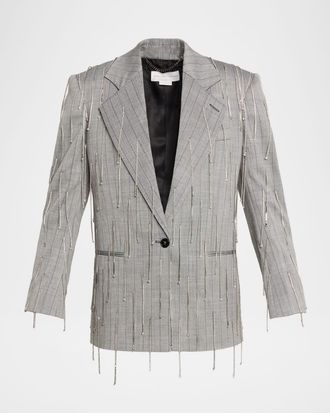Stella McCartney Pinstripe Rhinestone Embroidered Oversized Blazer