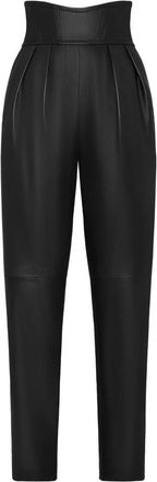 Philipp Plein Leather Broeken Long 80s Fit - Dames - Leren Broeken - Zwart - L - Leer - Broeken