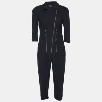 Elisabetta Franchi Black Crepe Zip Detail Jumpsuit