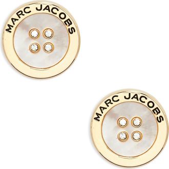 Marc Jacobs The Button Crystal Embellished Stud Earrings in Gold/mop at Nordstrom