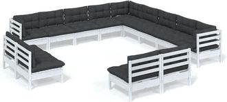 vidaXL Muebles De Jard&iacute;n 13 Pzas Y Cojines Blanco Madera Maciza Pino Vidaxl