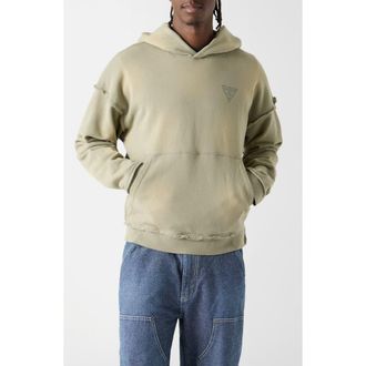 Guess Logo Frayed Boxy Cotton Hoodie in Green at Nordstrom, Size X-Small