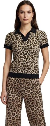 Lords of Harlech Leopard Womens Merino Silk Cashmere Polo in Leopard Brown at Nordstrom, Size Xx-Large