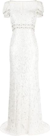 Jenny Packham Sungem sequin-embellished dress - women - Polyester - 12 - Neutrals