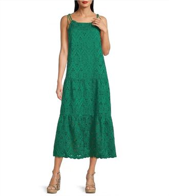 Skies Are Blue Clothing Eyelet Midi Dress In Green