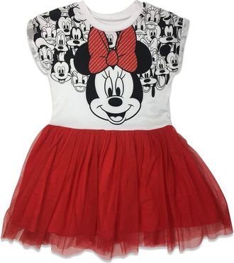 Disney Minnie Mouse Short Sleeve Tutu Dress in Minnie White Red at Nordstrom, Size 18M
