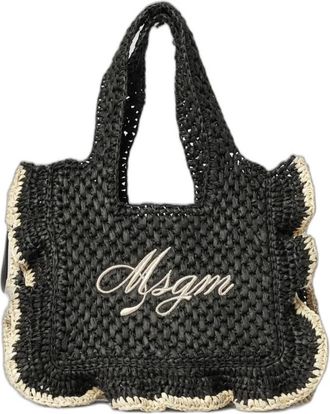 Msgm Msgm - Gehaakte schoudertas met logo - Dames - Tassen - Zwart - Maat: ONE Size Zijde
