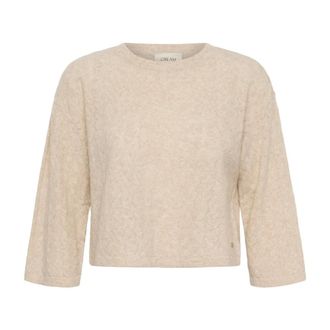 Cream Gebreide kleding - Dames - Ronde hals truien - Beige - M - Leer - Truien & Vesten