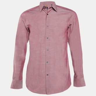 HUGO BOSS Boss By Hugo Boss Maroon Cotton Slim Fit Long Sleeve Shirt