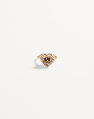 Valentino Garavani Coeur Royal Ring In Metal, Enamel And Swarovski Crystals Woman GOLD/CRYSTAL 11