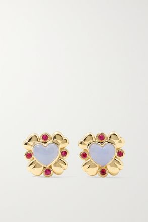 Mason and Books Orecchini In Oro 14 Carati Con Calcedonio E Rubini Blooming Love