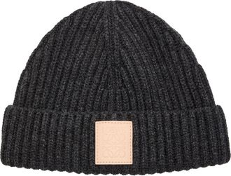 Loewe Logo-appliqué Ribbed Cashmere Beanie - Black - One Size