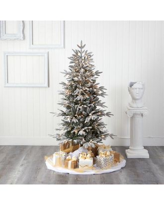 Nearly Natural 5.5ft. Flocked Manchester Spruce Artificial Christmas Tree With 200 Lights And 560 Bendable Branches