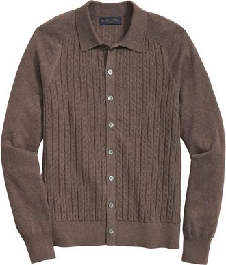Brooks Brothers Mini Cable Cotton Cardigan in Brown at Nordstrom, Size Xx-Large