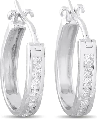 Luxury Bazaar 14K White Gold 0.33ct Diamond Hoop Earrings AER-14271R