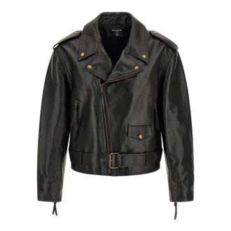 Balmain Textured Leather Biker Jacket - Heren - Leren en Su&egrave;de Jassen - Zwart - XL - Leer - Jassen