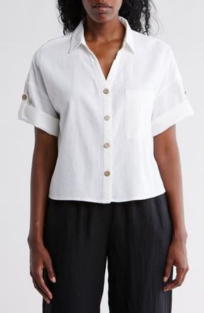 Ellen Tracy Boxy Short Sleeve Crop Button-Up Shirt in White at Nordstrom Rack, Size X-Small