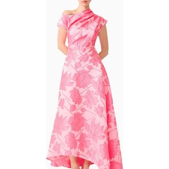 Elliatt Dionne Floral Jacquard Asymmetric Gown in Pink at Nordstrom, Size Xx-Large
