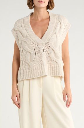 Ramy Brook Adelaide Cable Knit Sleeveless Sweater in Oatmeal Cable at Nordstrom Rack, Size Large