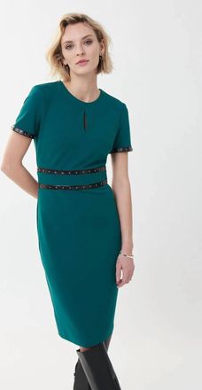 Joseph Ribkoff Studded Sheath Knee-Length Dress In Emerald