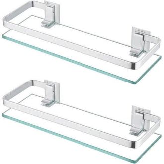 OEM Estante De Ba&ntilde;o, Estante De Pared De Vidrio, Aluminio, 8 Mm De Espesor, Vidrio Templado, Rectangular, Plateado, Juego De 2, A4126a-p2 (30 Cm)