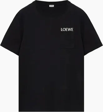 Loewe Mens Loewe Pocket Embroidered Logo T-Shirt Black - Size: 36