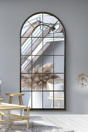 MirrorOutlet The Arcus - Antique Black Framed Arched Window Leaner/Wall Mirror 71 X 33.5 (180x85CM) | Size: 1 Pack