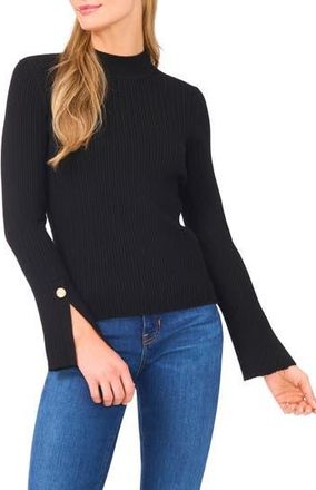Ted Baker Mock Neck Split Cuff Ribbed Sweater in Rich Black at Nordstrom Rack, Size X-Small