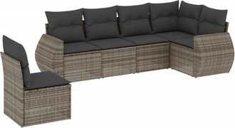 vidaXL Set De Muebles De Jard&iacute;n 6 Pzas Y Cojines Rat&aacute;n Sint&eacute;tico Gris Vidaxl