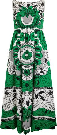 Red Valentino Gebloemde Midi Jurk - Dames - Casual kleedjes - Groen - M - Katoen - Kleedjes