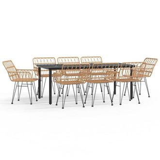 Berkfield Home 9 Piece Garden Dining Set Poly Rattan in Brown