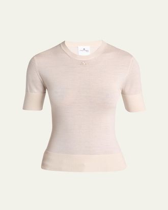 Courr&egrave;ges Merino Wool Knit Short-Sleeve Top