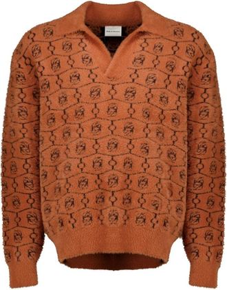 Dr&ocirc;le de Monsieur Polo Monogramme - Heren - V-hals truien - Bruin - M - Wol - Truien & Vesten